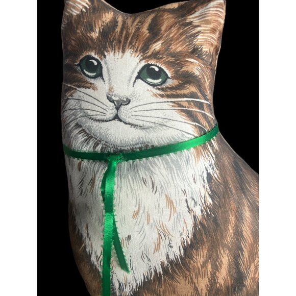 Vintage Handmade Sewn Brown Taby Cat Shaper Pillow 13” Life Like Animal Pillows - Picture 2 of 8